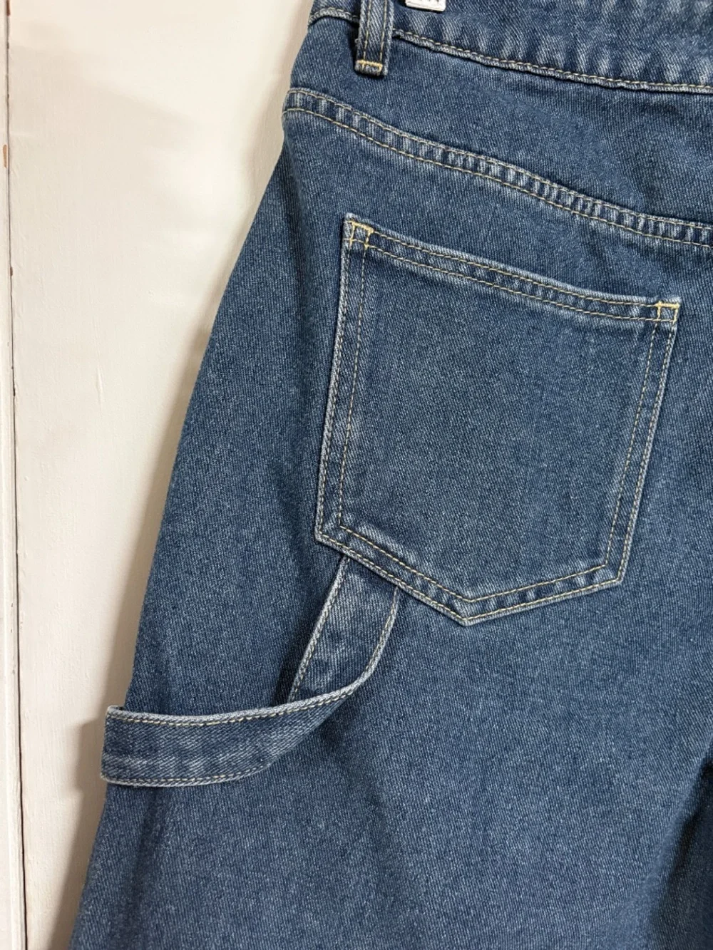 CIDER Denim Carpenter Shorts Mid-Rise Wide Leg Cargo Bermuda Dark Wash Women L